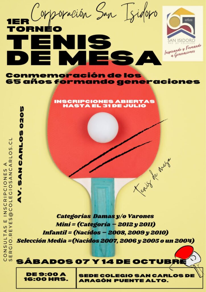 Torneo de Tenis de mesa 2023 7 al 14 de octubre Corporación San Isidoro